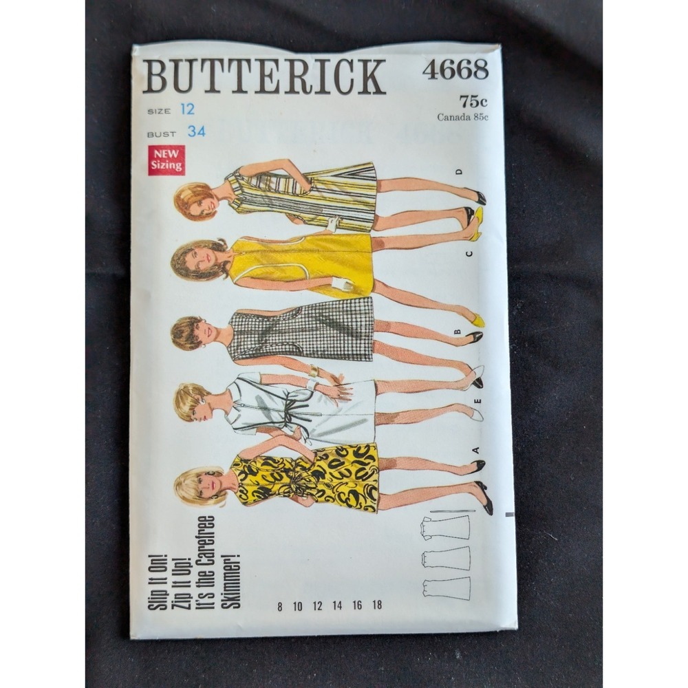 VTG 1968 Butterick 4668 Dress Size 12 Uncut Mod Retro Sewing Pattern